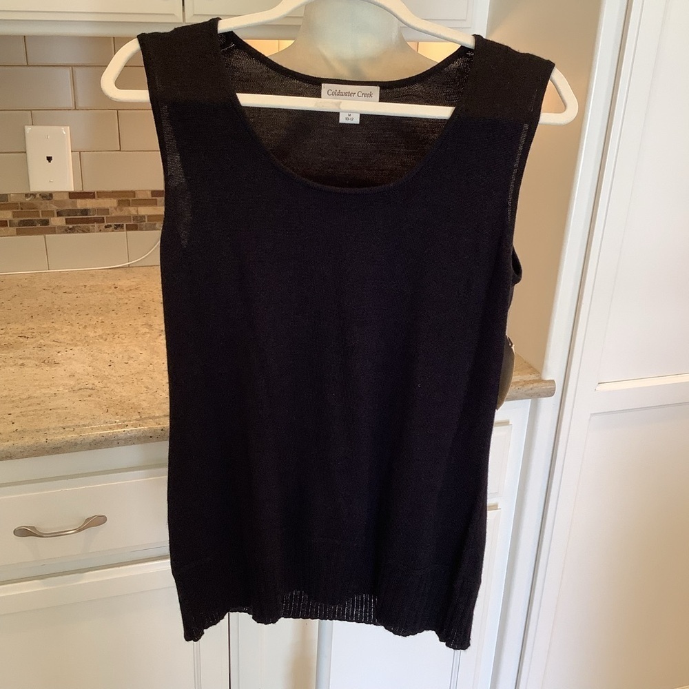 Coldwater Creek Black Knit Sleeveless Top Sz Med NWT Wool Blend